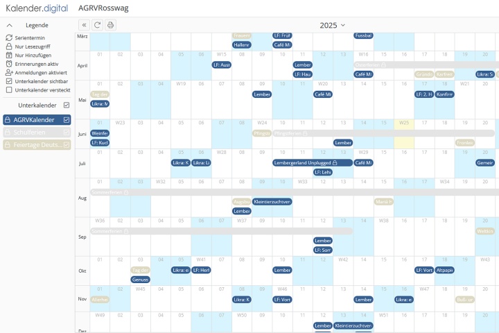 Kalender mit Aktivitäten der Roßwager Vereine